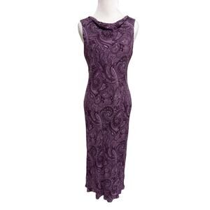 Vintage Liz Claiborne Y2K Bias Cut Silk Dress 6 Purple Fairy Cowl Neck Fairy